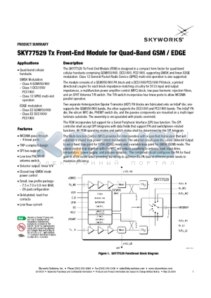 SKY77529 datasheet - Tx Front-End Module for Quad-Band GSM / EDGE
