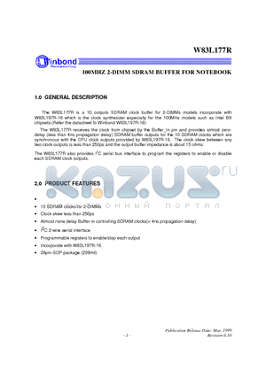 W83L177R datasheet - 100MHZ 2-DIMM SDRAM BUFFER FOR NOTEBOOK