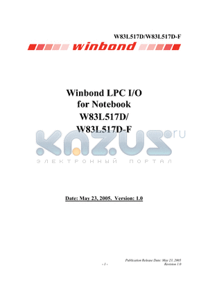 W83L517D datasheet - LPC I/O for Notebook