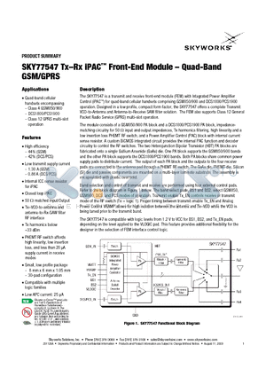 SKY77547 datasheet - Tx-Rx iPAC Front-End Module - Quad-Band GSM/GPRS