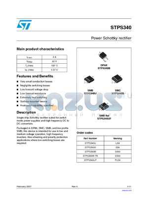 STPS340B-TR datasheet - Power Schottky rectifier