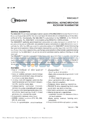 W86C450 datasheet - UNIVERSAL ASYNCHRONOUS RECEIVER /TRANSMITTER