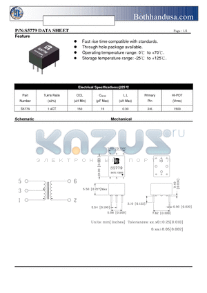 S5779 datasheet - T3/DS3/E3/STS-1 TRANSFORMER