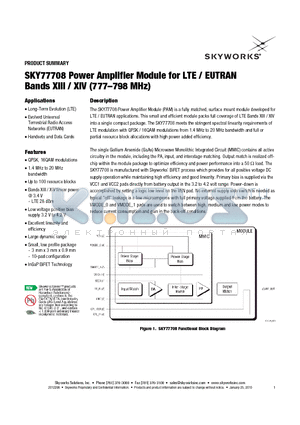 SKY77708 datasheet - Power Amplifier Module for LTE / EUTRAN Bands XIII / XIV (777-798 MHz)