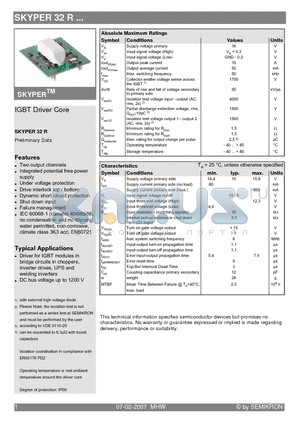 SKYPER32R datasheet - IGBT Driver Core