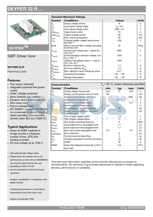 SKYPER32R_0701 datasheet - IGBT Driver Core