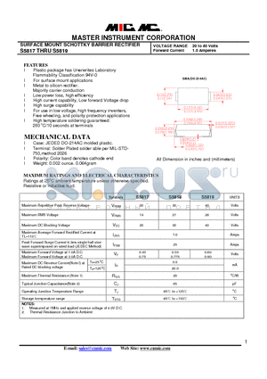 S5817 datasheet - SURFACE MOUNT SCHOTTKY BARRIER RECTIFIER