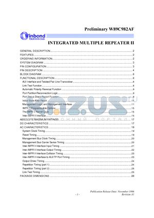 W89C982AF datasheet - INTEGRATED MULTIPLE REPEATER II