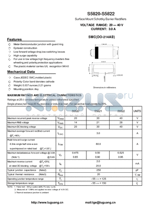 S5820 datasheet - Surface Mount Schottky Barrier Rectifiers