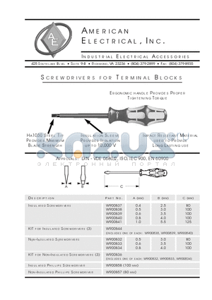 W900832 datasheet - Screwdrivers for Terminal Blocks