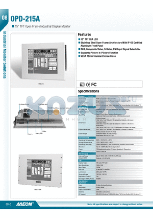 TF-OPD-215AB-G1-1010 datasheet - 15 TFT XGA LCD