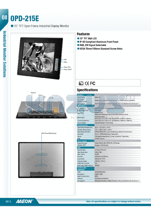 TF-OPD-215E-A1-1010 datasheet - 15 TFT XGA LCD