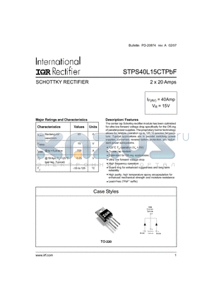 STPS40L15CTPBF datasheet - SCHOTTKY RECTIFIER