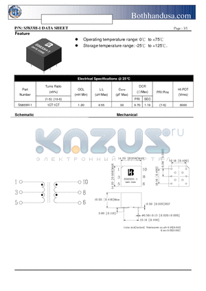 S5833H-1 datasheet - T1/CEPT/ISDN-PRI TRANSFORMER