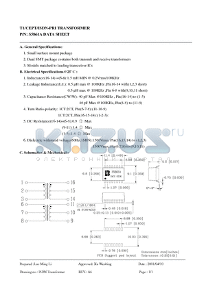 S5861A datasheet - T1/CEPT/ISDN-PRI TRANSFORMER