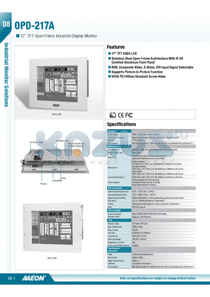 TF-OPD-217ABT-G1-1010 datasheet - 17 TFT SXGA LCD