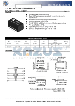 S5861M datasheet - T1/CEPT/ISDN-PRI TRANSFORMER