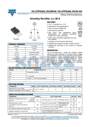 STPS40L15CWPBF datasheet - Schottky Rectifier, 2 x 20 A