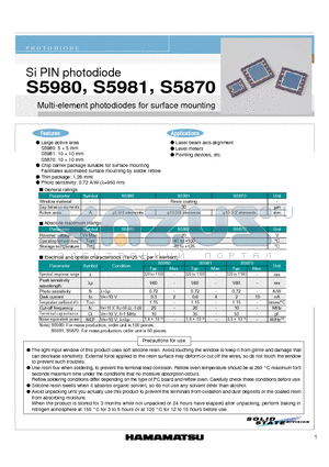 S5870 datasheet - Multi-element photodiodes for surface mounting