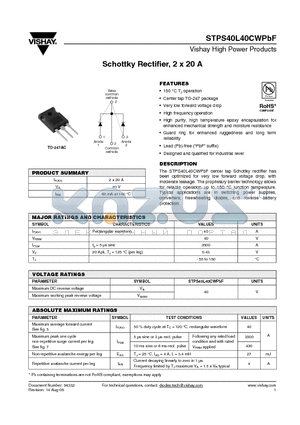 STPS40L40CWPBF datasheet - Schottky Rectifier, 2 x 20 A