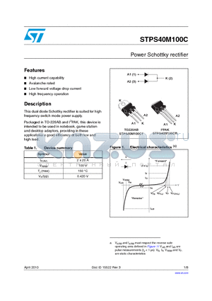 STPS40M100C datasheet - Power Schottky rectifier