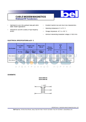 S594-5999-03 datasheet - CABLE MODEM MAGNETICS Wideband RF Transformers