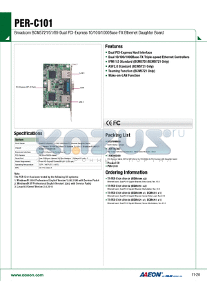 TF-PER-C101-A10-01 datasheet - Broadcom BCM5721/51/89 Dual PCI-Express 10/100/1000Base-TX Ethernet Daughter Board