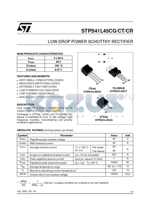 STPS41L45CR datasheet - LOW DROP POWER SCHOTTKY RECTIFIER