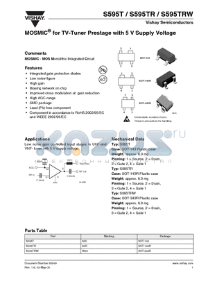 S595T datasheet - MOSMIC for TV-Tuner Prestage with 5 V Supply Voltage