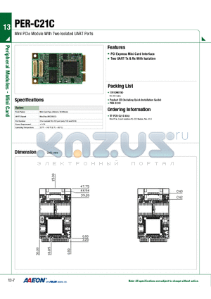 TF-PER-C21C-A10 datasheet - Mini PCIe Module With Two Isolated UART Ports