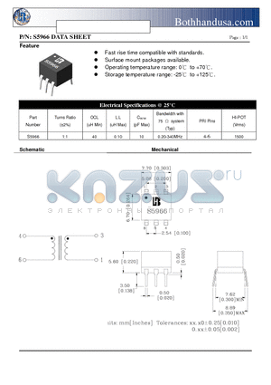 S5966 datasheet - T3/DS3/E3/STS-1 TRANSFORMER