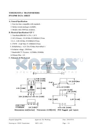S5968 datasheet - T3/DS3/E3/STS-1 TRANSFORMERS