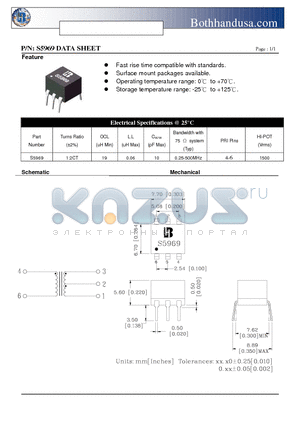 S5969 datasheet - T3/DS3/E3/STS-1 TRANSFORMER