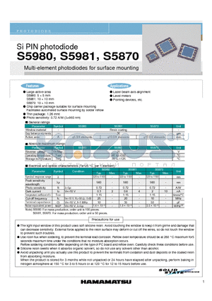 S5981 datasheet - Multi-element photodiodes for surface mounting