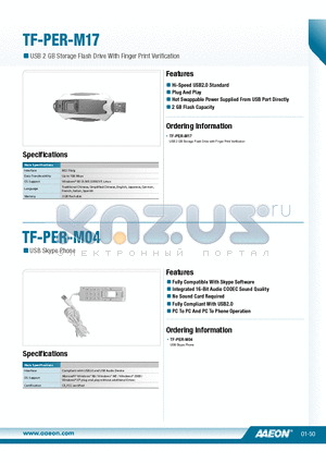 TF-PER-M17 datasheet - Hi-Speed USB2.0 Standard