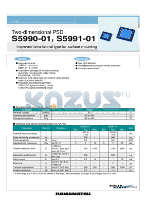 S5990-01 datasheet - Two-dimensional PSD Improved tetra-lateral type for surface mounting