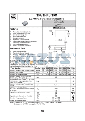 S5A datasheet - 5.0 AMPS. Surface Mount Rectifiers