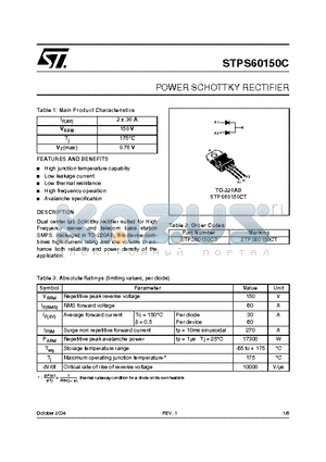 STPS60150CT datasheet - POWER SCHOTTKY RECTIFIER