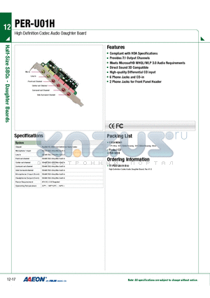 TF-PER-U01H-A10 datasheet - High Definition Codec Audio Daughter Board