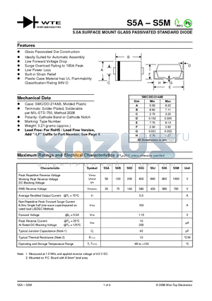 S5A-T3 datasheet - 5.0A SURFACE MOUNT GLASS PASSIVATED STANDARD DIODE