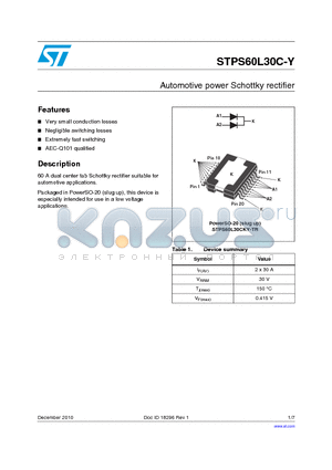 STPS60L30C-Y datasheet - Automotive power Schottky rectifier