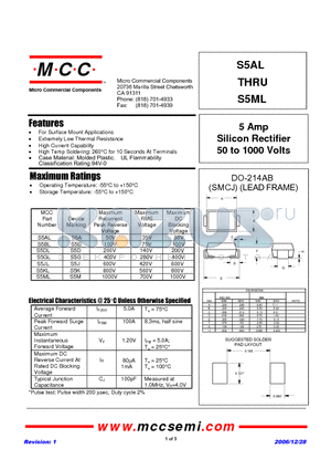 S5AL datasheet - 5 Amp Silicon Rectifier 50 to 1000 Volts