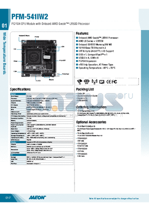 TF-PFM-541IW2-A10 datasheet - PC/104 CPU Module with Onboard AMD Geode LX800 Processor