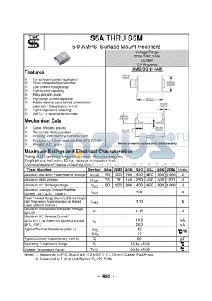 S5B datasheet - 5.0 AMPS. Surface Mount Rectifiers