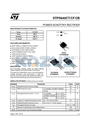 STPS640CF datasheet - POWER SCHOTTKY RECTIFIER