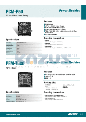 TF-PFM-T800-A10 datasheet - ISA Bridge (PCI-104 to PC/104) for PFM-800P