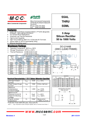 S5BL datasheet - 5 Amp Silicon Rectifier 50 to 1000 Volts