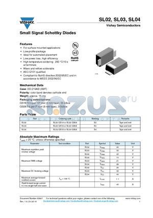 SL02-GS08 datasheet - Small Signal Schottky Diodes