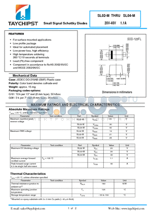 SL02-M datasheet - Small Signal Schottky Diodes