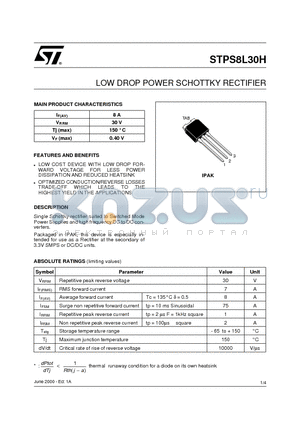 STPS8L30H datasheet - LOW DROP POWER SCHOTTKY RECTIFIER